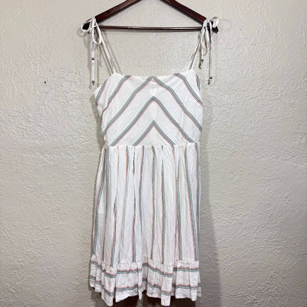 NWOT Boutique Brand Mini Dress Large Sundress Linen Blend Tie Ruffle Smocked Y2K
